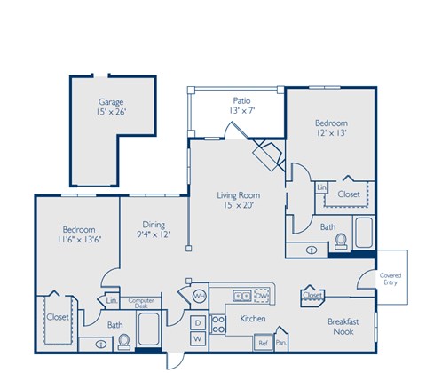 A blueprint of a house layout with labeled rooms and dimensions.